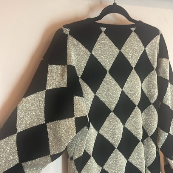 Evan Picone vintage ladies sweater size large argyle shape metallic gold / wool - Picture 8 of 9